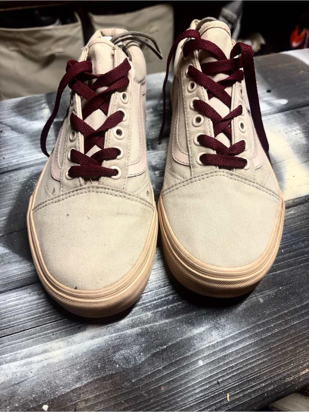 Cream Vans Old Skool sneakers with burgundy laces men 9.5 women 11